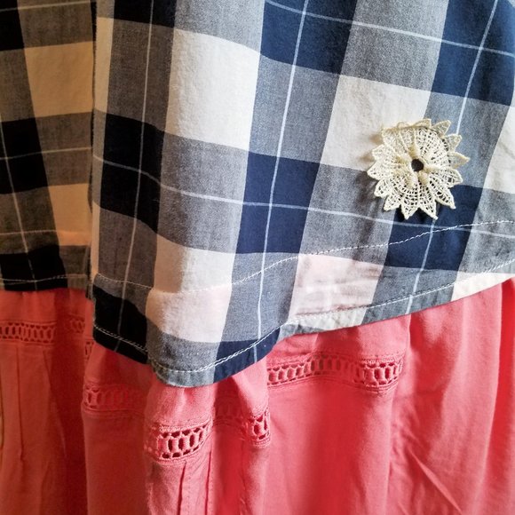 Upcycled & Embellished Blue Plaid Shirt/Tunic - Picture 4 of 6